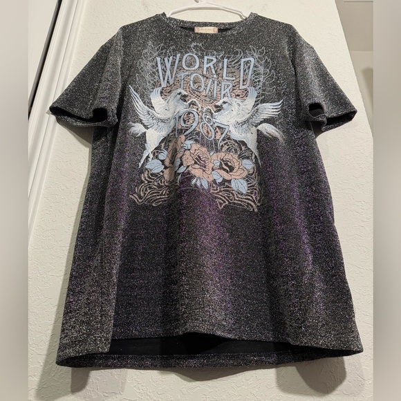 Altar'd State Shimmer Glitter World Tour 1987 Oversized Tee Womens Size Small - Picture 4 of 9